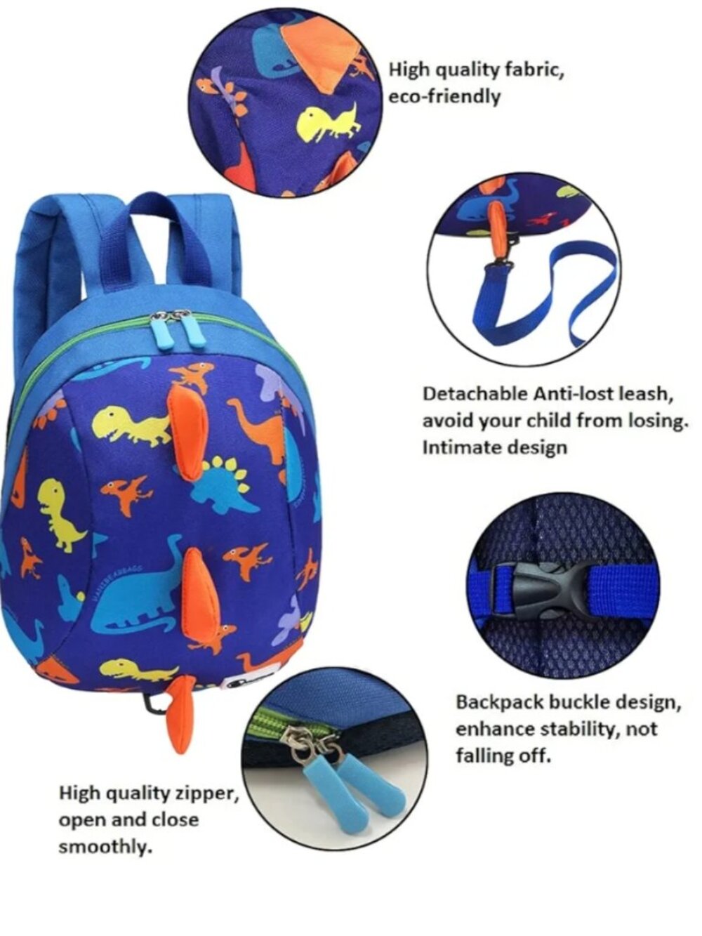 DINOSAUR TODDLER MINI TRAVEL BACKPACK WITH LESH DEEP BLUE-MOTHER'S IDEAL HELPER